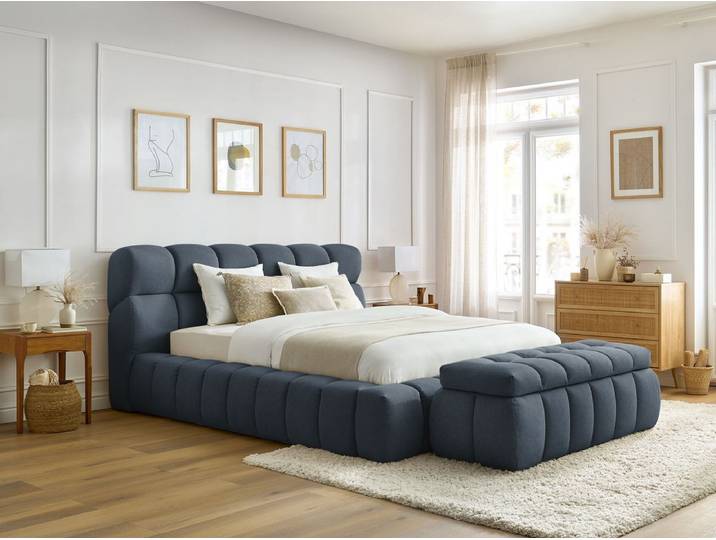 Lit coffre MONT-BLANC + Bout de lit MONT-BLANC tissu chiné 160x200 + bout de lit 140