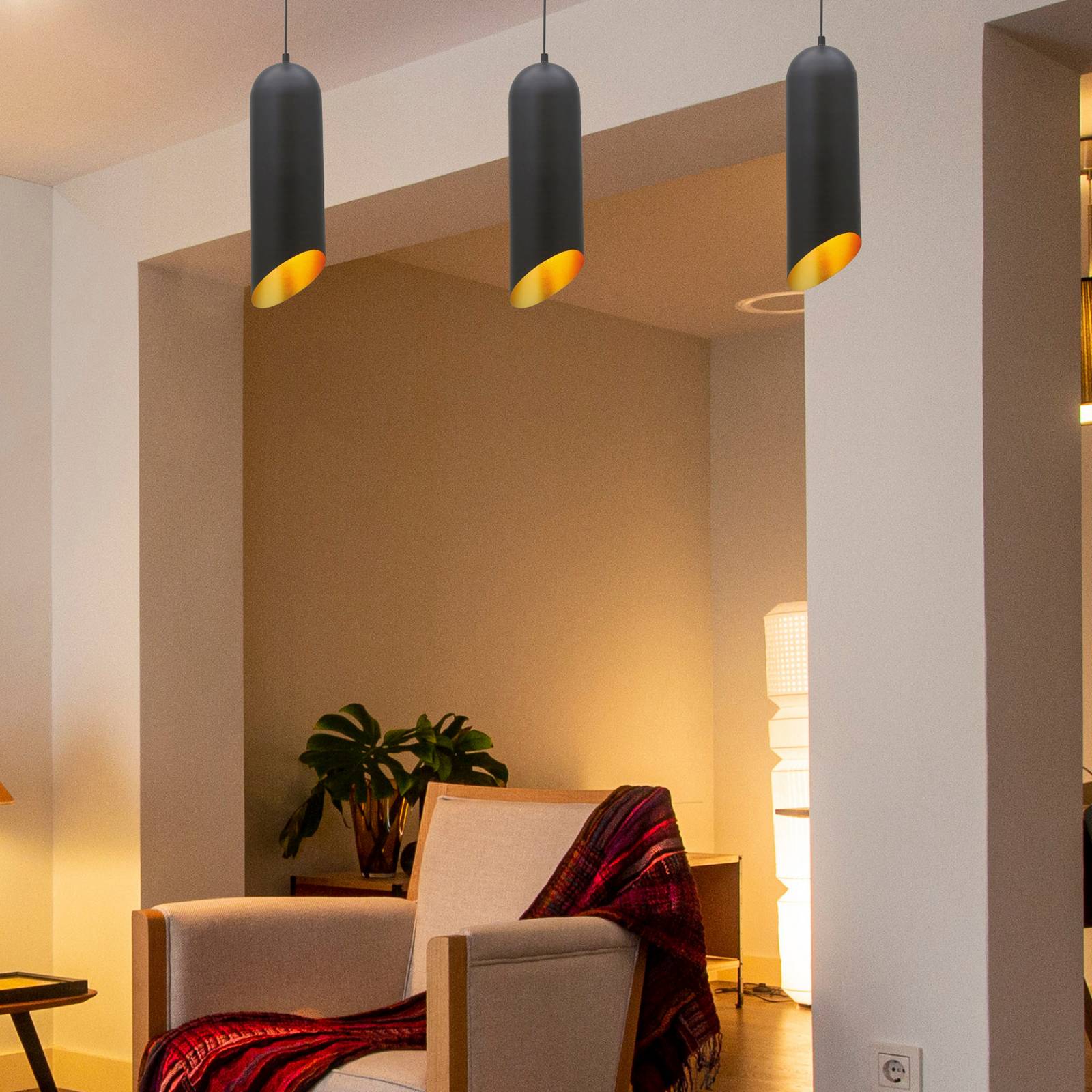 Hängelampe Kerina ROYALTECH, dimmbar, schwarz, für Wohn- / Esszimmer, Metall, Modern, Pendelleuchte