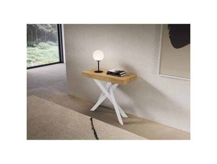 Console extensible 90x40/300 cm Libo Premium Chêne Nature cadre Blanc