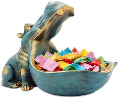 YUN Hippo Resin Decorative Tray – Hippopotamus Storage Bowl for Candy, Keys, Snacks, Desk Organizer