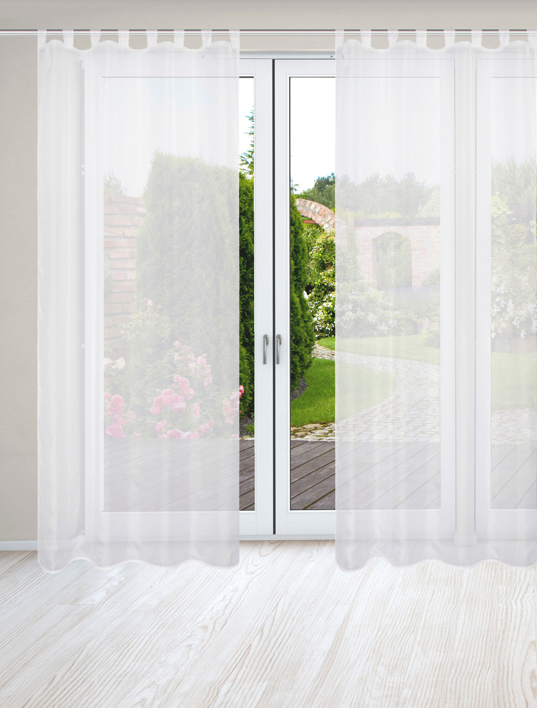 Vorhang HOME WOHNIDEEN "NESSI 2er Pack" Gr. 1, weiss (weiß), B:135cm H:245cm, Polyester, Gardinen, Vorhang, Uni, Voile, transparent, Schlaufen inkl. Zugband, 2er Pack weiß 245cm, Schlaufen, 135cm