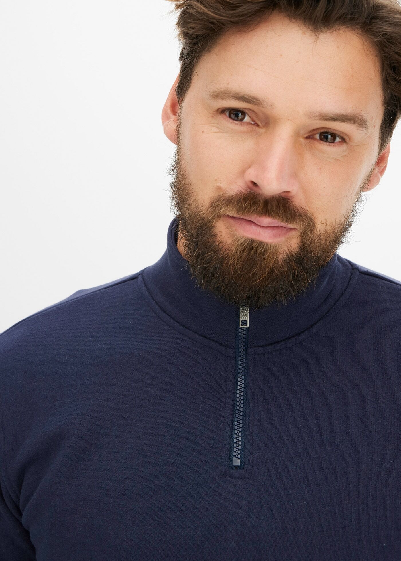 Sweatshirt BONPRIX "Sweatshirt mit Troyerkragen", Herren, Gr. 56/58 (XL), blau (dunkelblau), Sweatware, Obermaterial: 60% Baumwolle, 40% Polyester, unifarben, regular fit hüftbedeckend, Rundhals, Rippbündchen, Sweatshirts Sweatshirt, mit Stehkragen mit ku