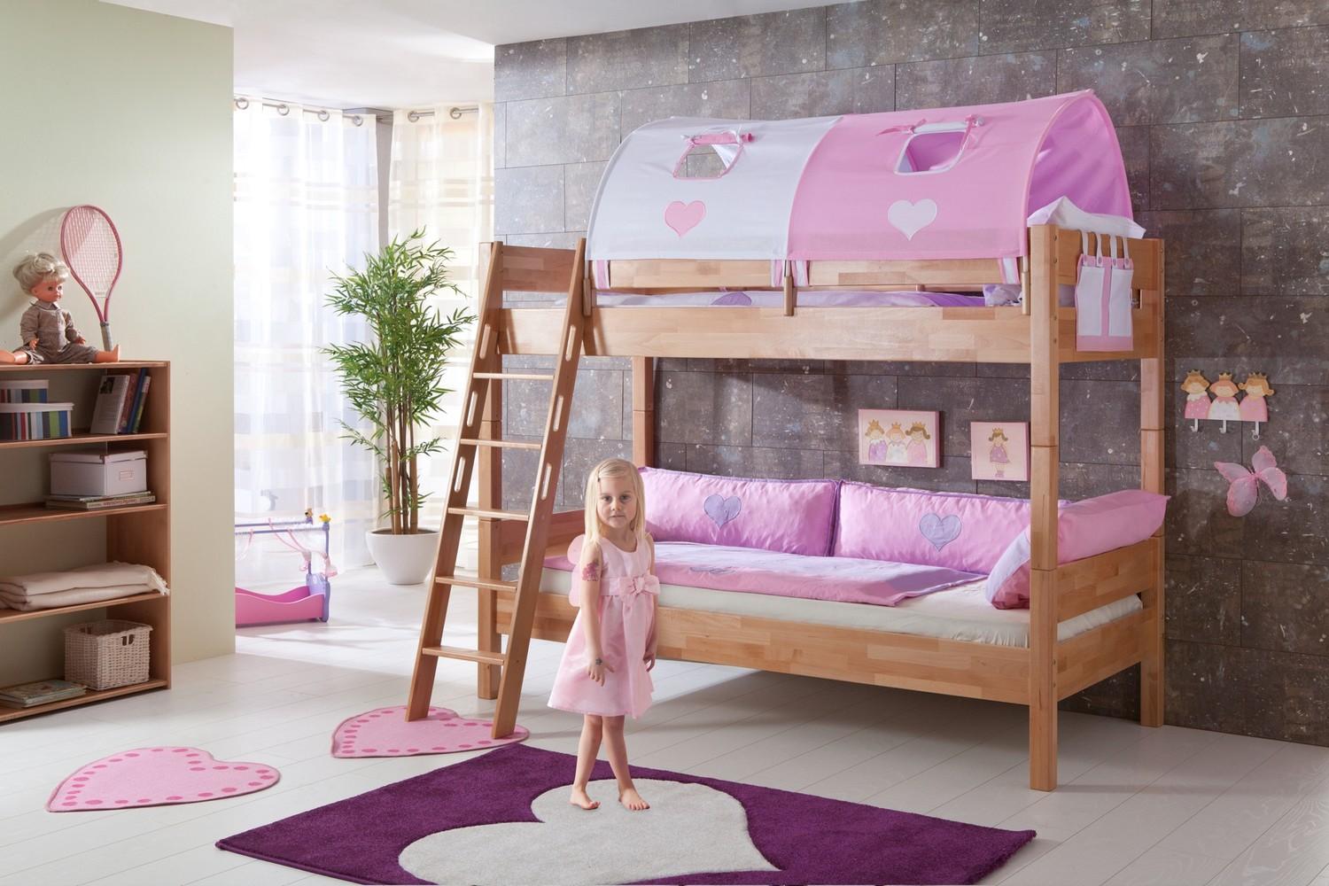Etagenbett Steffan Buche massiv Natur lackiert mit Tunnel