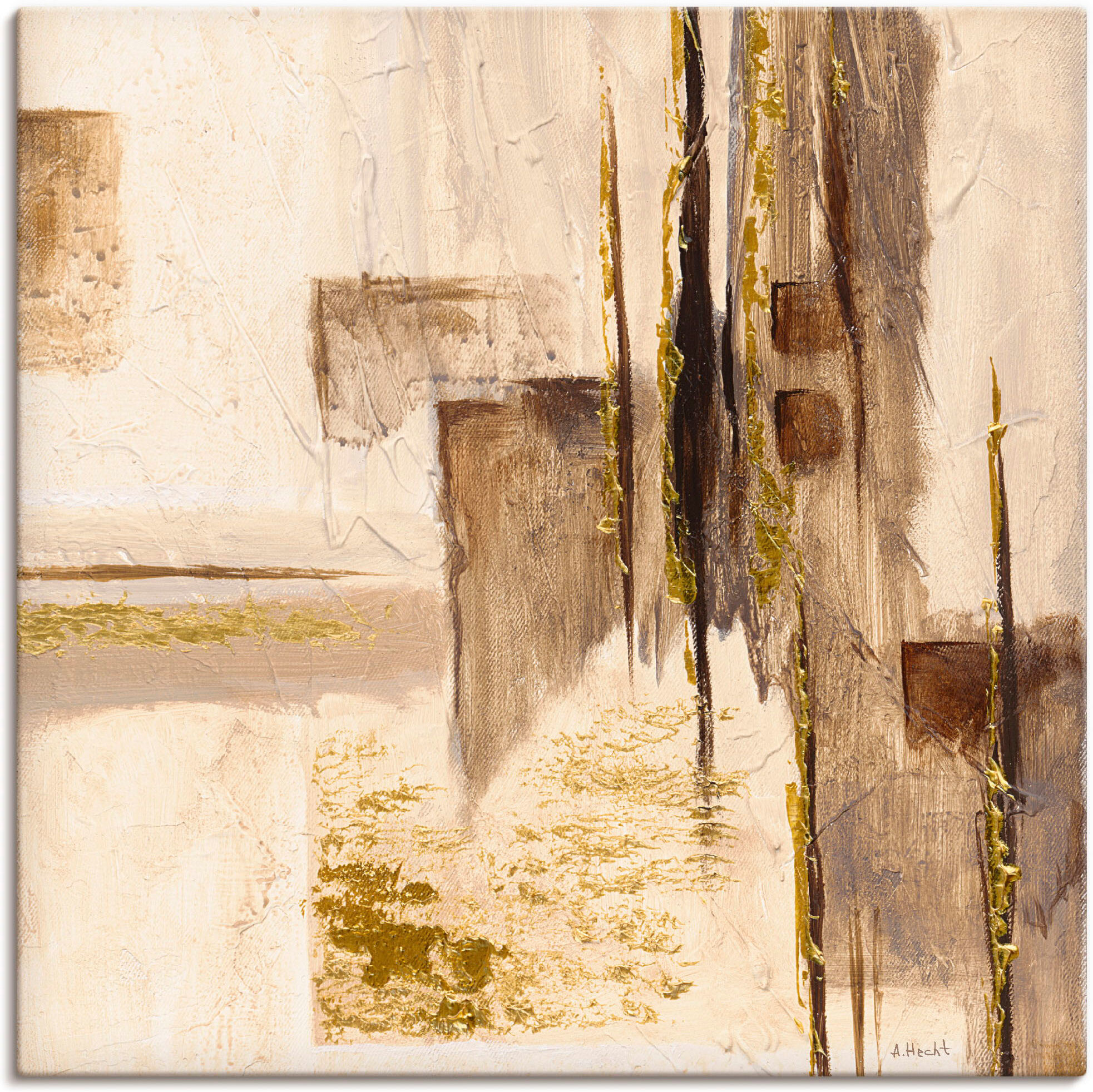 Leinwandbild ARTLAND "Goldene Silhouette I", beige (farbe bild(er): naturfarben), B:50cm H:50cm, Bilder, Leinwandbild, auf Holzrahmen gespannt farbe bild(er): naturfarben B/H/T: 50cm x 50cm, Leinwandbild Muster quadratisch, 1 Stk.