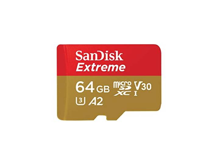 SANDISK Extreme microSD kaart 64 GB + adapter, tot 170 MB/s lezen