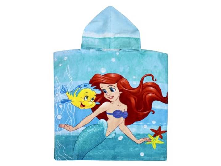 Jerry Fabrics Disney Arielle Badponcho voor kinderen, Poncho met capuchon 50 x 115 cm