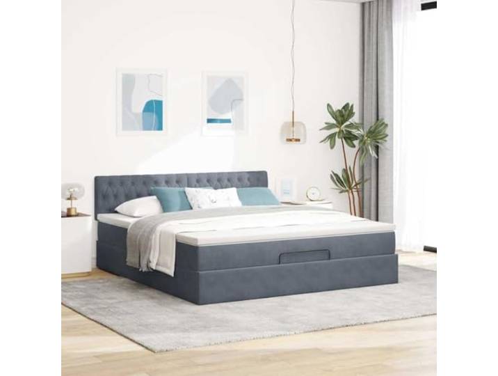 KTHLBRH Bettgestell Pouf 180 x 200 cm Samt dunkelgrau Hydraulischer Aufzug, Behälter, Taschenfederkernmatratze, Kopfteil im Lieferumfang enthalten