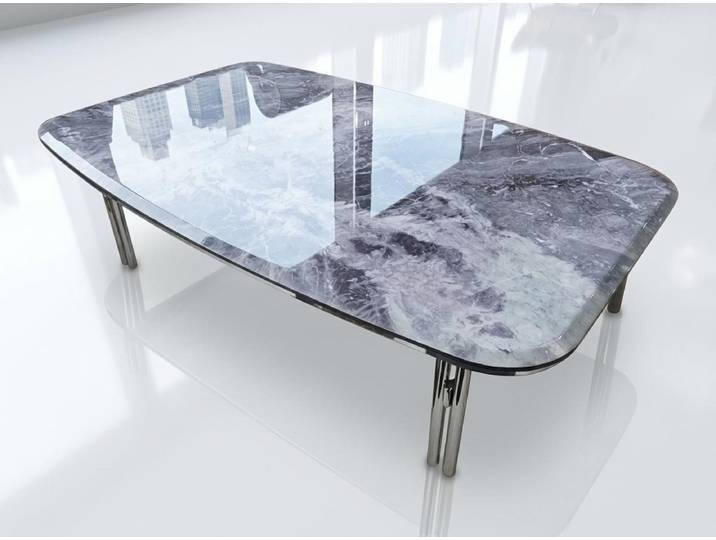 JVmoebel Couchtisch Stilvoller Couchtisch mit Marmor-Optik Glasplatte und Metallgestell (1-St., 1-tlg)