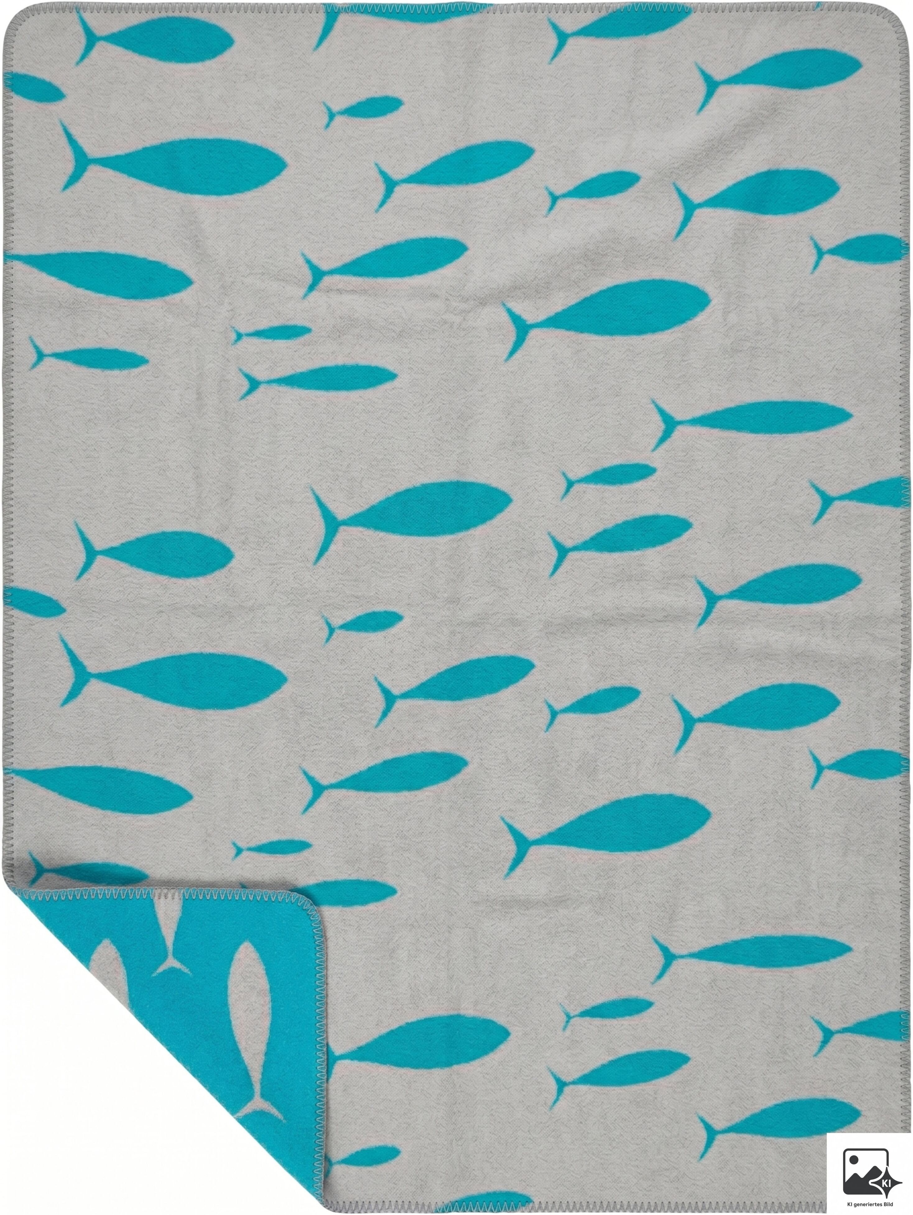 Wohndecke DONE. "FISHES", grau (beige, türkis), B:150cm L:200cm, Baumwolle, Polyacryl, Wohndecken, Wohndecke, Angenehm weich und warm in der Haptik beige, türkis B/L: 150cm x 200cm