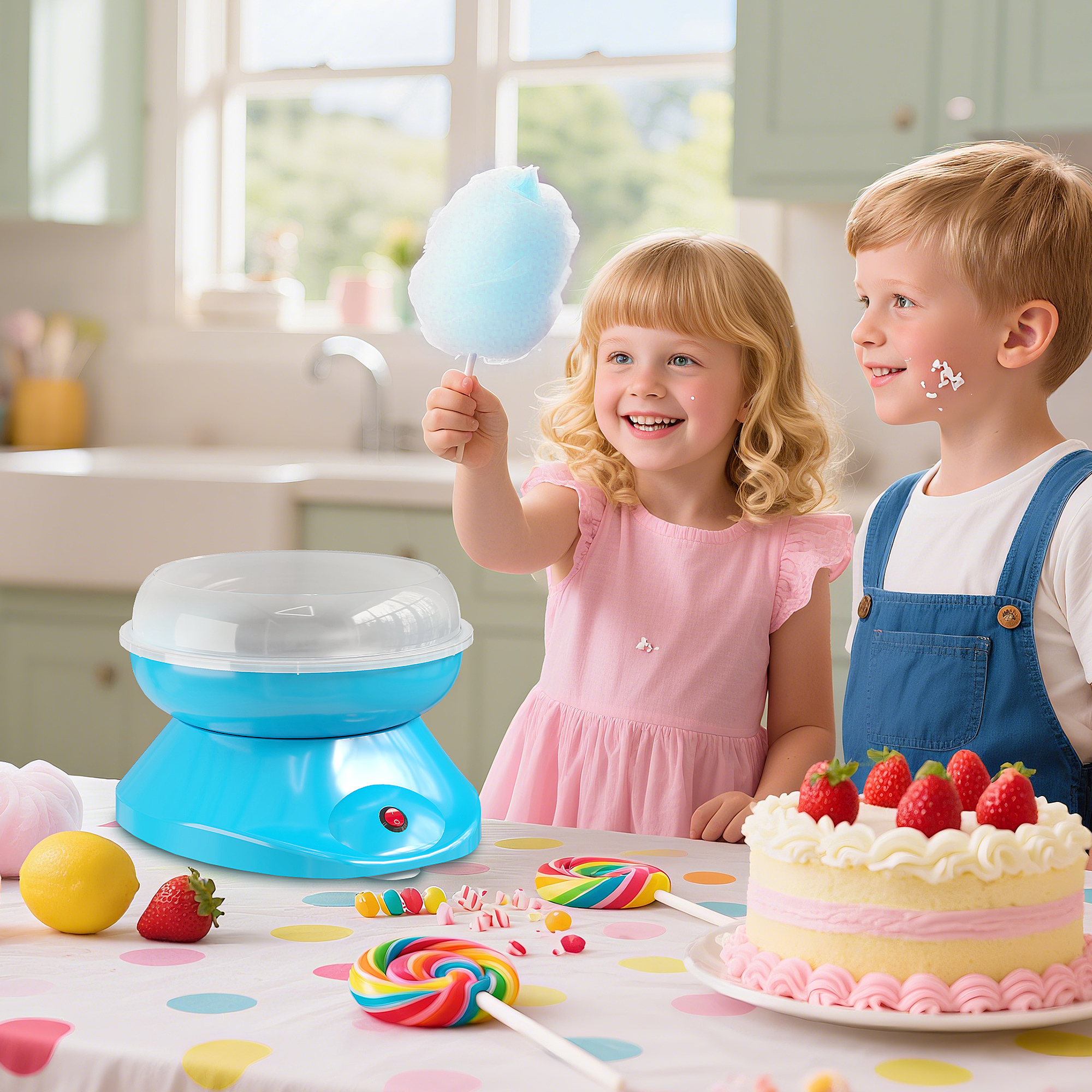 Homcom Macchina per Zucchero Filato 550W per Casa, Feste e Bambini, 27x26x18 cm, Blu   Aosom Italy