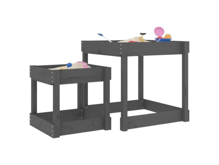 ZXQVLMRS Sand-Spieltische 2 STK. Kiefernholz Grau Outdoor Spieltisch Robustes Massivholz, Platzsparende Lagerung, Fördert Kreativität, Für Garten
