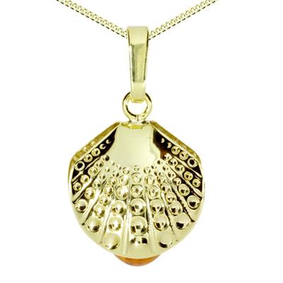 Kette und Anhänger Set OSTSEE-SCHMUCK "- Muschel - Gold 333/000 - Bernstein" Gr. 45, gold (gold 333, goldfarben, gelb), Schmuck_Sets, Damen, 45, Gelbgold 333