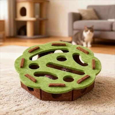 Inspired Living Interactive Felt Cat Puzzle Tunnel Toy round Green
