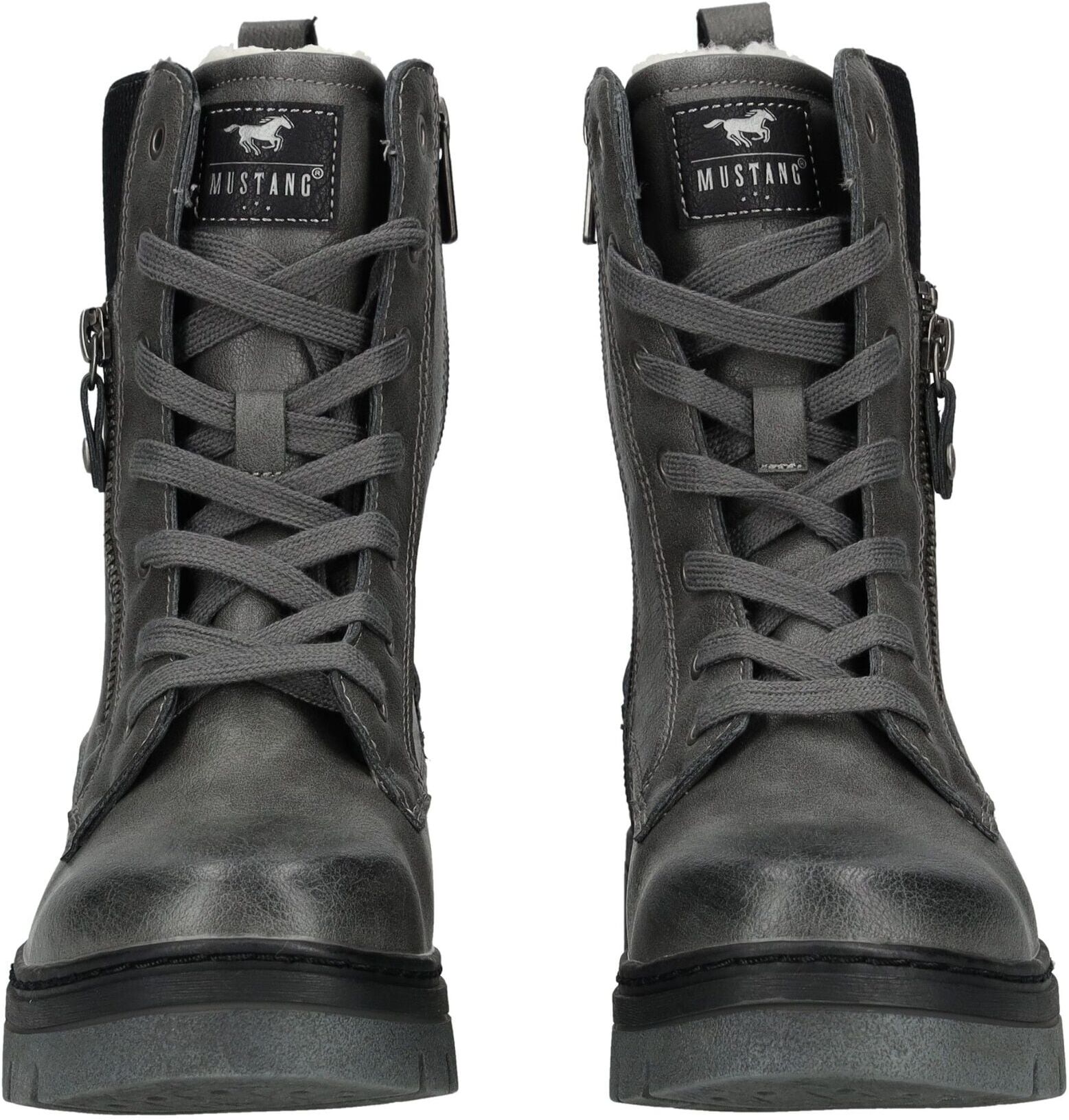Schnürstiefelette MUSTANG SHOES "Mustang Shoes Stiefelette Lederimitat", Damen, Gr. 37, grau, Lederimitat, Schuhe Schnürstiefelette
