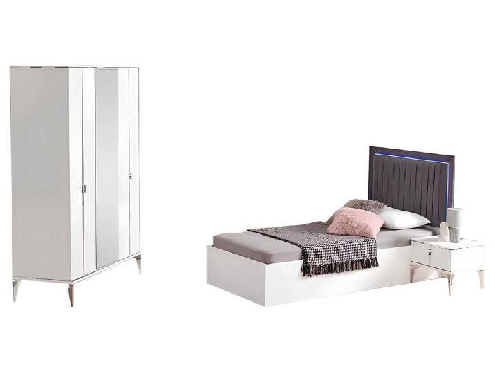 Xlmoebel Komplettschlafzimmer Kinderbettgestell Weiß Holz mit Schrank und Nachttisch, (3-tlg., Kinderzimmer 3tlg (Bett + Nachttisch + Schrank), Hergestellt in Europa