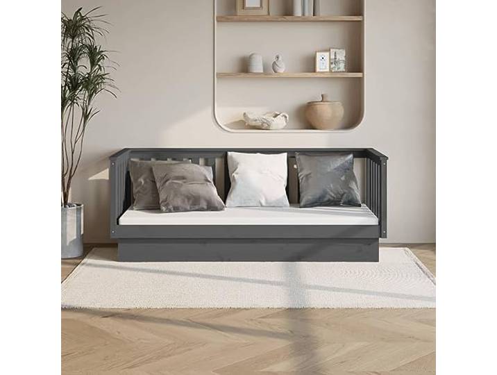 YUOTYRKTEJRSG Massives Kiefernholz Schlafsofa vielseitig 75x190 cm Grau Tagesbett Grau 75x190 cm Massivholz Kiefer Gästebett mit Bettkasten Schlafsofa Liege Stabilem Lattenrost