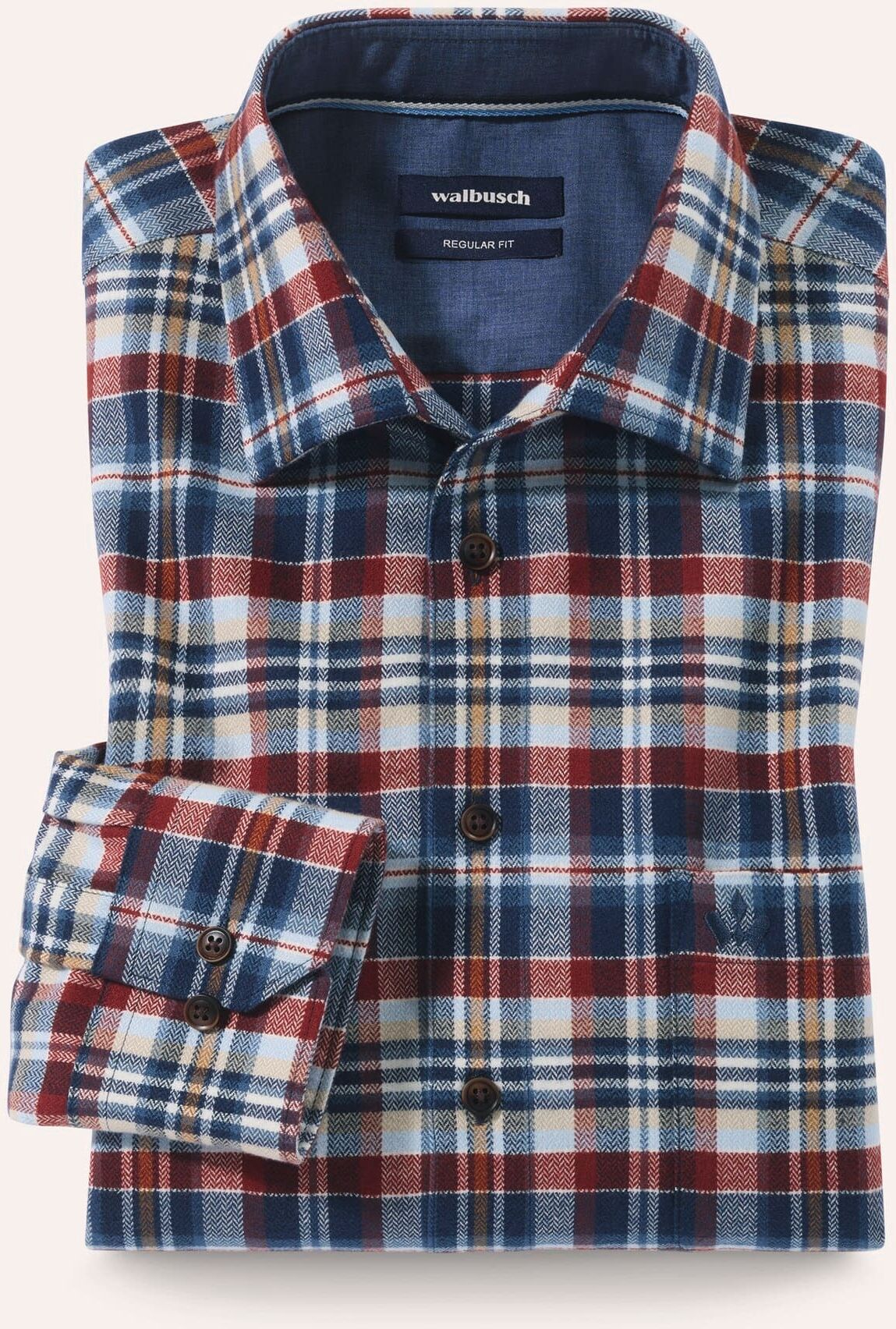 Walbusch Flanell-Hemd mit Relax-Kragen, Regular Fit#noch offen: Größenlauf, Farbe Blau, 38, extradickes Sturmtief-Flanell Relax-Kragen ohne Knopf Herren
