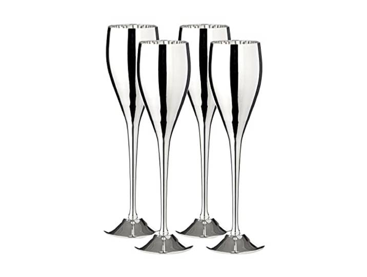 EDZARD Sektflöte Dodo 4er-Set (200 ml), versilberter Sektkelch, Sektglas Champagnerglas, Kelche für Wein, Sekt, Champagner aus Messing, hochglanzpoliert