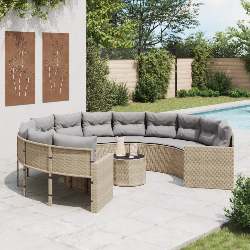Maison Exclusive - Gartensofa mit Tisch und Kissen Rund Beige Poly-Rattan