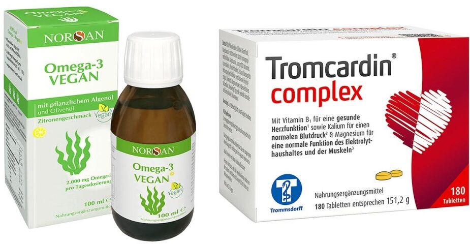 Omega 3 Vegan Algenöl flüssig Norsan & Tromcardin complex Tablet 1Pck