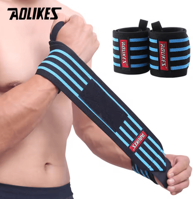 Inspire Curations AOLIKES Weightlifting Wrist Wraps Heavy Duty Wrist Support Wraps With Thumb Loop For Strength Training type A blue