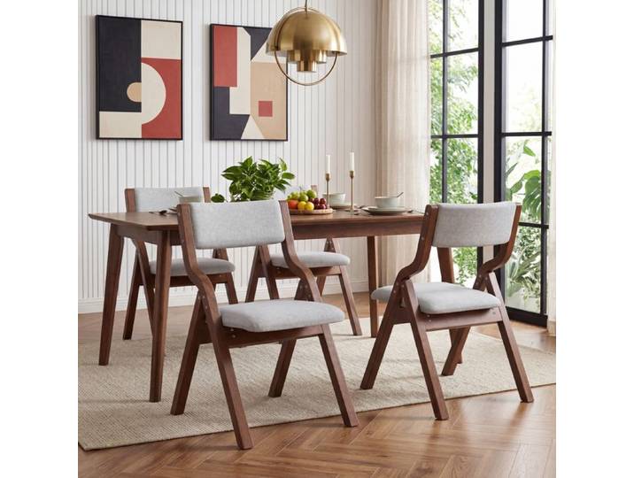 Chaises pliables en bois - Lot de 4 chaises - Bois massif - Tissu en lin respirant - Design moderne