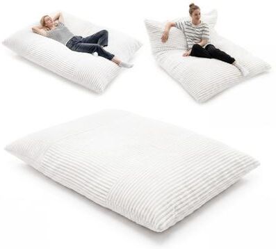 Costway Convertible Bean Bag Floor Sofa with Machine-washable Corduroy Cover-Beige