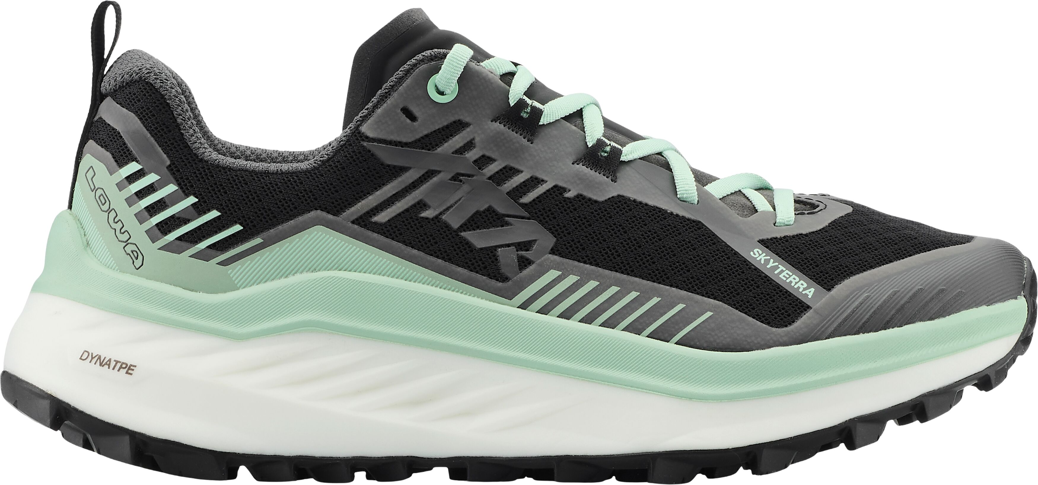 Trailrunningschuh LOWA "SKYTERRA WS", Damen, Gr. 39,5, atmungsaktiv, grau (schwarz, jade), Synthetik, Textil, Schuhe Trailrunningschuh, wasserdicht schwarz, jade 39,5, atmungsaktiv