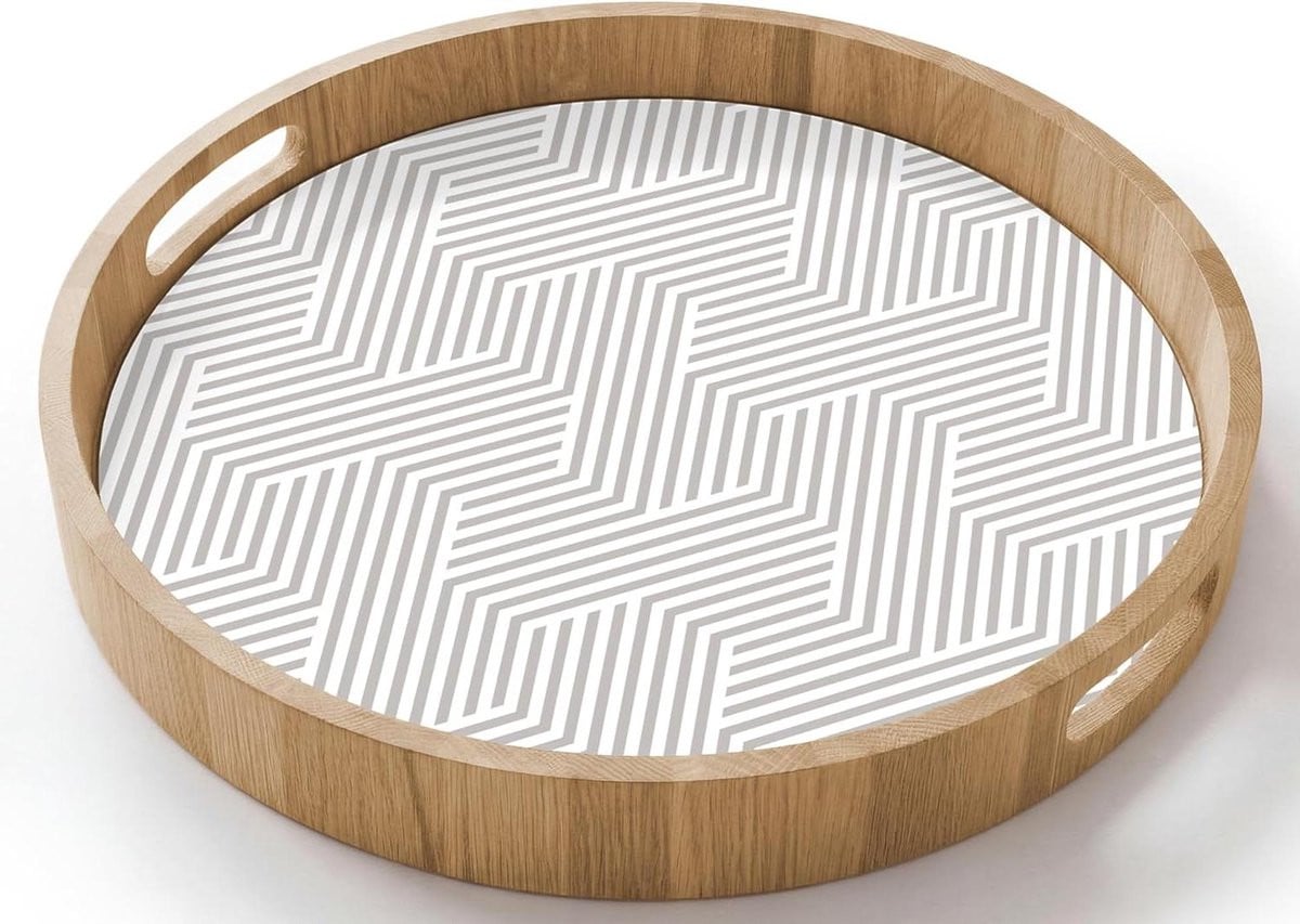 Houten Dienblad Rond met Grafisch Patroon en Handgrepen - 40 cm