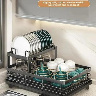Uplifted Goods Adjustable Over Sink Dish Drying Rack With Drainboard black