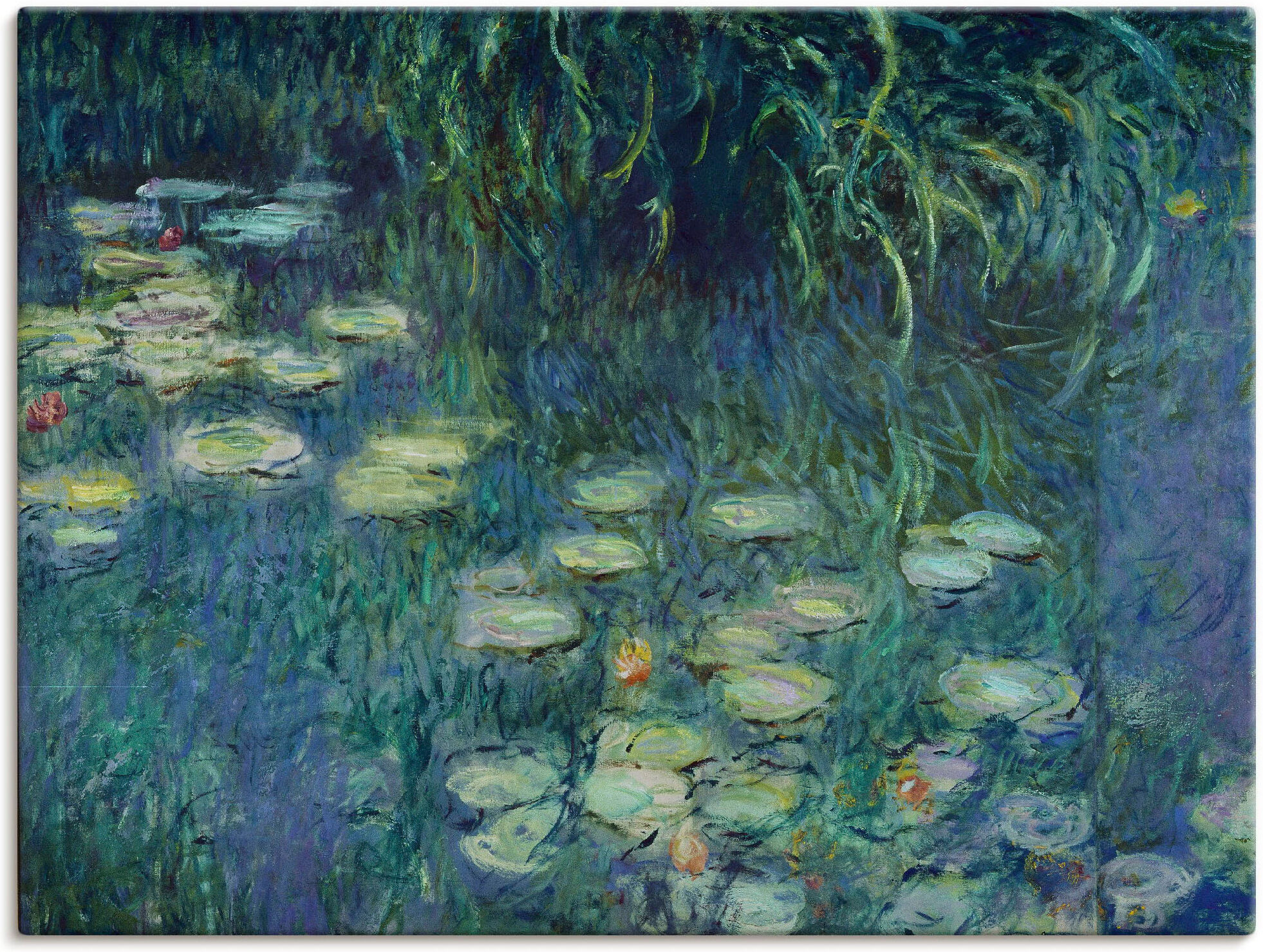 Leinwandbild ARTLAND "Teil Seerosenbild Musée de l'Orangerie", blau (farbe bild(er): blau), B:80cm H:60cm, Bilder, Leinwandbild, auf Holzrahmen gespannt farbe bild(er): blau B/H/T: 80cm x 60cm, Leinwandbild Blumen Querformat, 1 Stk.