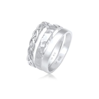 Ring-Set ELLI "Ring Bandring Zopfmuster Hammerschlag 3er Set 925 Silber" Gr. 56, silber, Fingerringe, Damen, 56, ohne Stein, Silber 925 (Sterlingsilber), 3mm