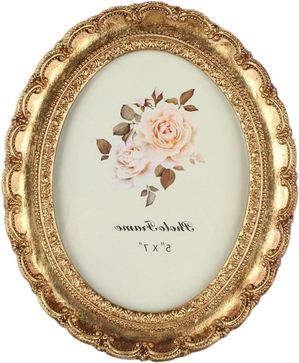 Ovale Fotolijst met Vintage Randdetails in Goud - 7 inch