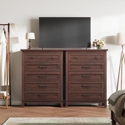 Garvee Set of 2 Brown 41.3 In 5 Drawer Nightstand Dresser Storage Chest