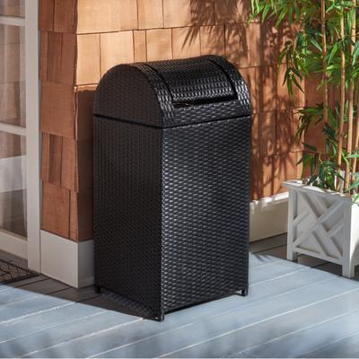SAFAVIEH Outdoor Serapis Trash 36.3-Inch Square Rattan Mazeli Bin