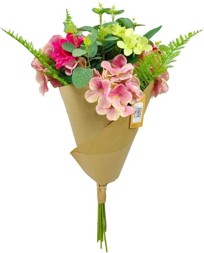 Kunstblume "CHALET Blumenstrauss im Papier 63 cm", bunt (grün, rosa), H:63cm, Kunststoff, Kunstpflanzen, Kunstblume, Kunstblumenstrauss grün, rosa B/H/L: 63cm
