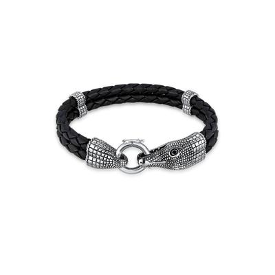 Armband KUZZOI "Herren Lederarmband Krokodil 925 Sterling Silber" Gr. 19, silber, Armbänder, Herren, 19cm, ohne Stein, Silber 925 (Sterlingsilber), Armband