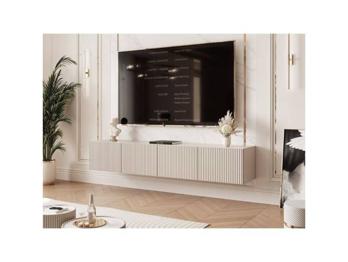 Meuble TV Mural ANGEL - avec LED - 4 portes - 200x40x36 cm - Cachemire