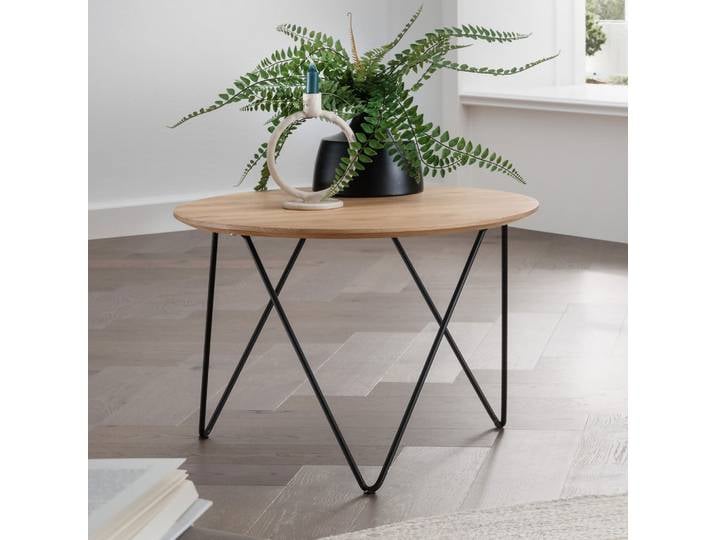 Couchtisch rund 60cm 'Lissabon' Wildeiche Stahl schwarz