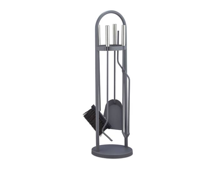 Kaminbesteck modern 5-teilig Silber-Grau