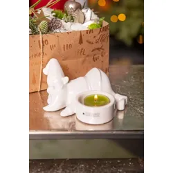 Teelichthalter Santa Joelo liegend 11cm cremeweiß