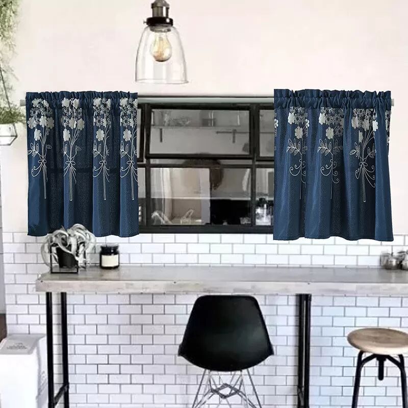 INF Marineblaue Küchengardine mit Spitzenstickerei - Elegant & Frisch S