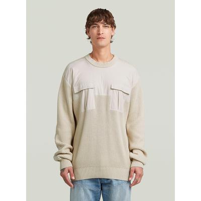 Longpullover G-STAR "Woven Mix Knit Pullover", Herren, Gr. XXL, beige (weißbait), Strick, Obermaterial: 100% Baumwolle, Pullover Longpullover