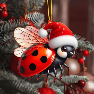 PRiME Tree Hanging Ornaments Cartoon, Christmas Tree Pendant Flat Acrylic, New Year Christmas Gifts, Holiday Home Decor beetle