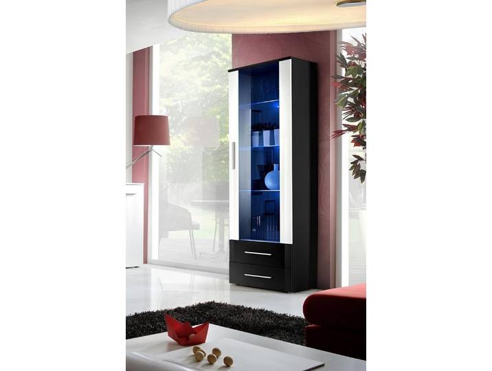 Xlmoebel Wohnwand Designer Vitrine Holz Glas Regal Schrank Schwarz Einrichtung, (1-St), Made in Europa