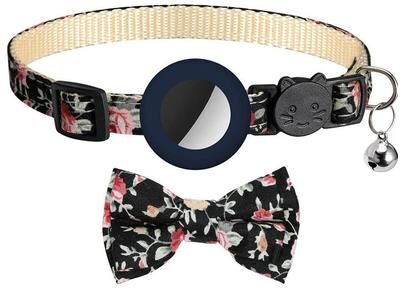 Everyday Crate AirTag Pet Safety Collar With Bow & Bell Adjustable Cat And Dog Tracker Holder deep Blue