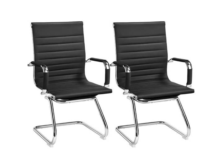 Yaheetech Lot de 2 Fauteuils de bureau en Similicuir Moderne Chaises de Réception avec Accoudoir Recouverts Chaise d'accueil noir