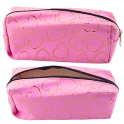 Federmäppchen für Schule und Büro, Einzelfach, Goldene Herzen, Rosa, 20 x 8 cm