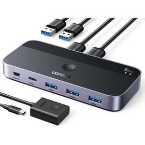 UGREEN USB-Switch 15705, USB 3.0, für 2 PC, 2 In 4 Out, 2 USB-A Stecker auf 3 USB-A & 1 USB-C Buchsen