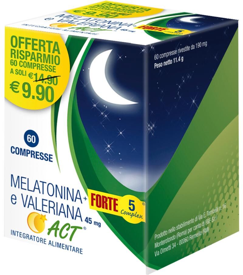 F&F Srl Melatonina+Forte 5 Complex e Valeriana, 60 Compresse